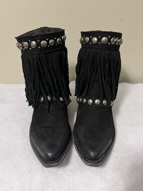 Liberty Black Fringe Cowgirl Western Boots Black  Suede Leather Boho Festival 9